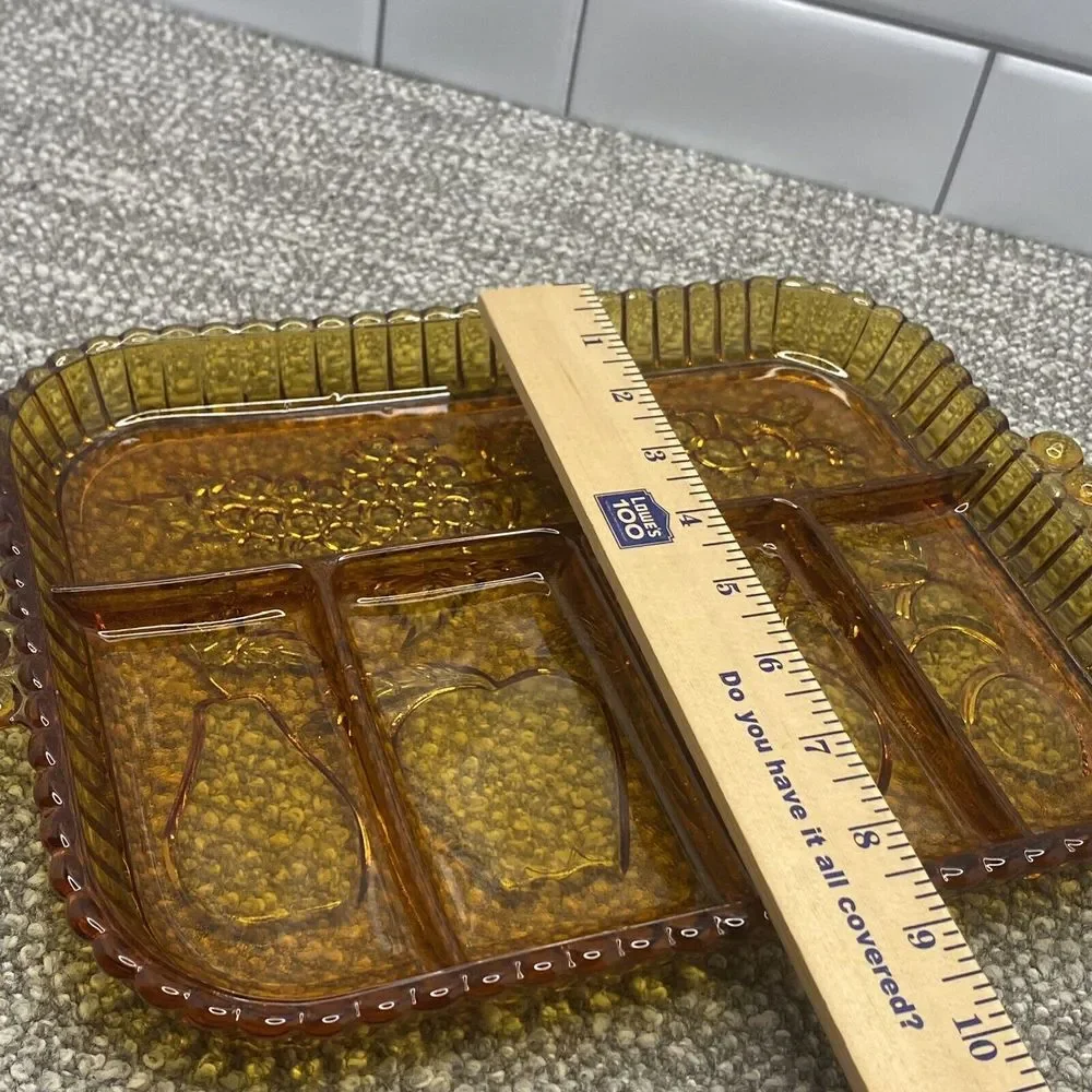Vintage Glass Amber Fruit Platter Charcuterie Tray‎ Handles